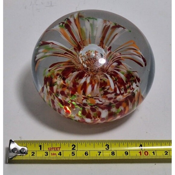 VINTAGE MURANO STYLE HANDBLOWN ART GLASS BUBLLE BLOOM FLOWER GLOBE PAPERWEGHT - Picture 5 of 6